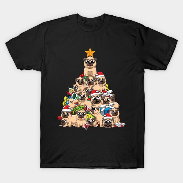 Cute Pug Santa Claus Christmas tree- dog lover X-mas costume T-Shirt by tmuzaa